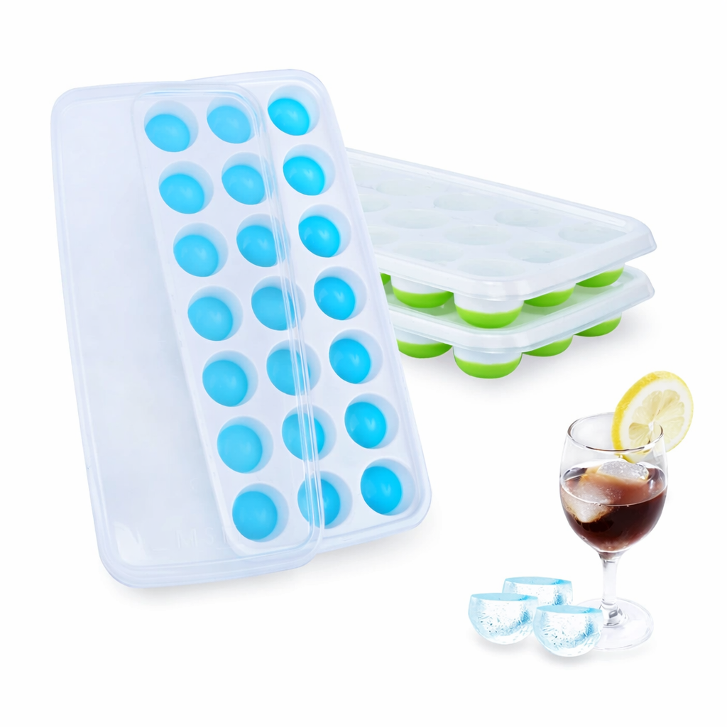 Silicone Ice Cube Tray With Lid (Set of 2)