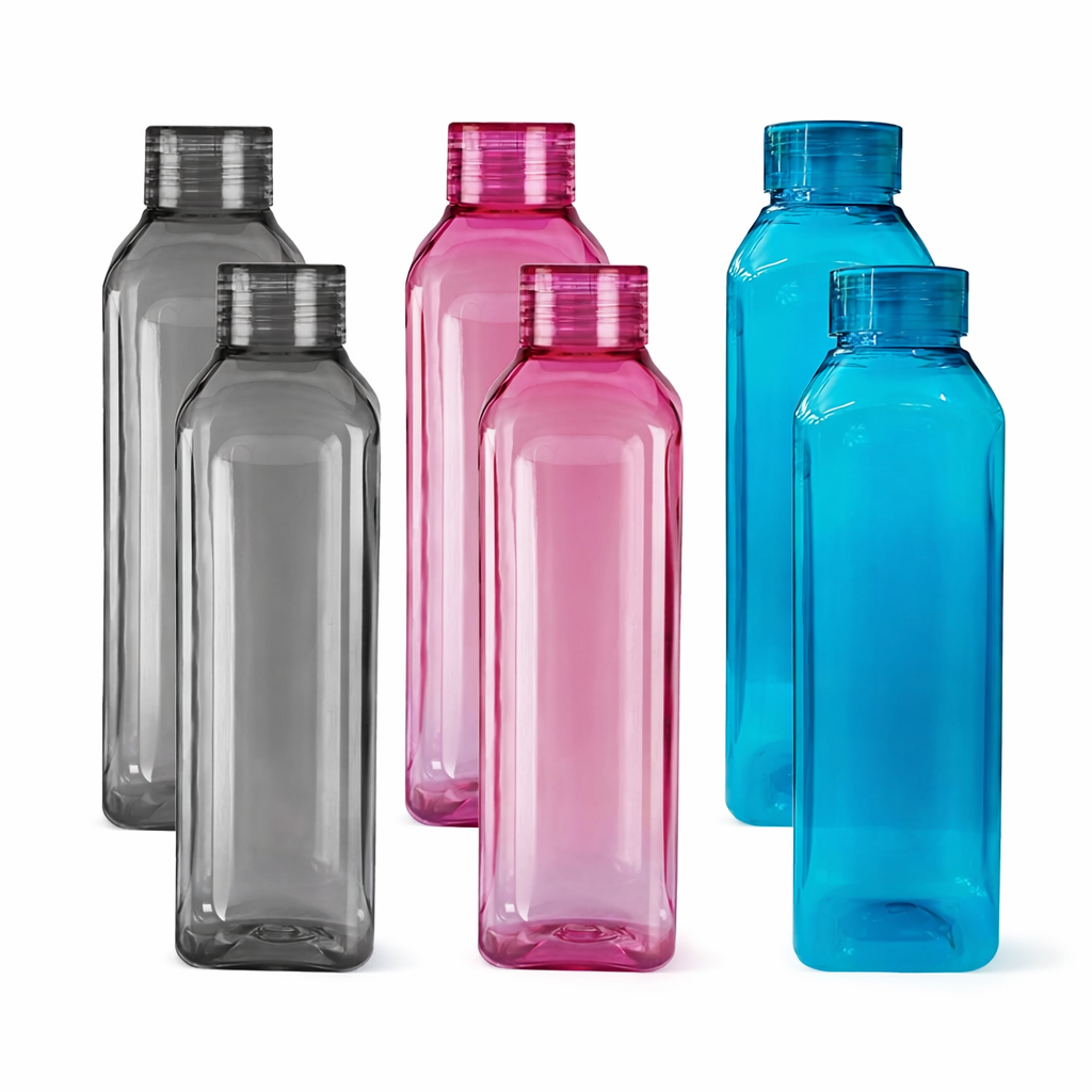 1L Square Transparent Water Bottle (Set of 3)