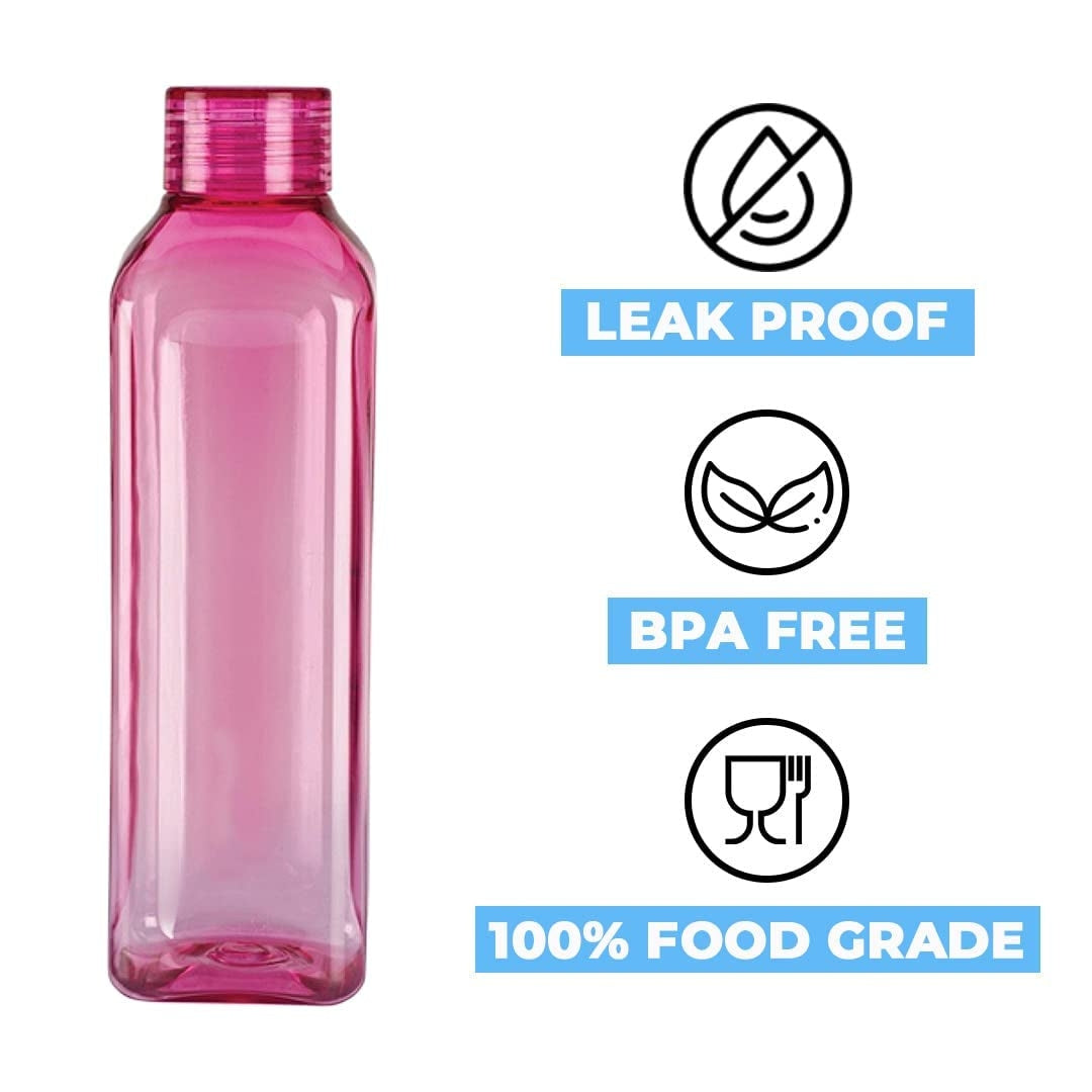 1L Square Transparent Water Bottle (Set of 3)