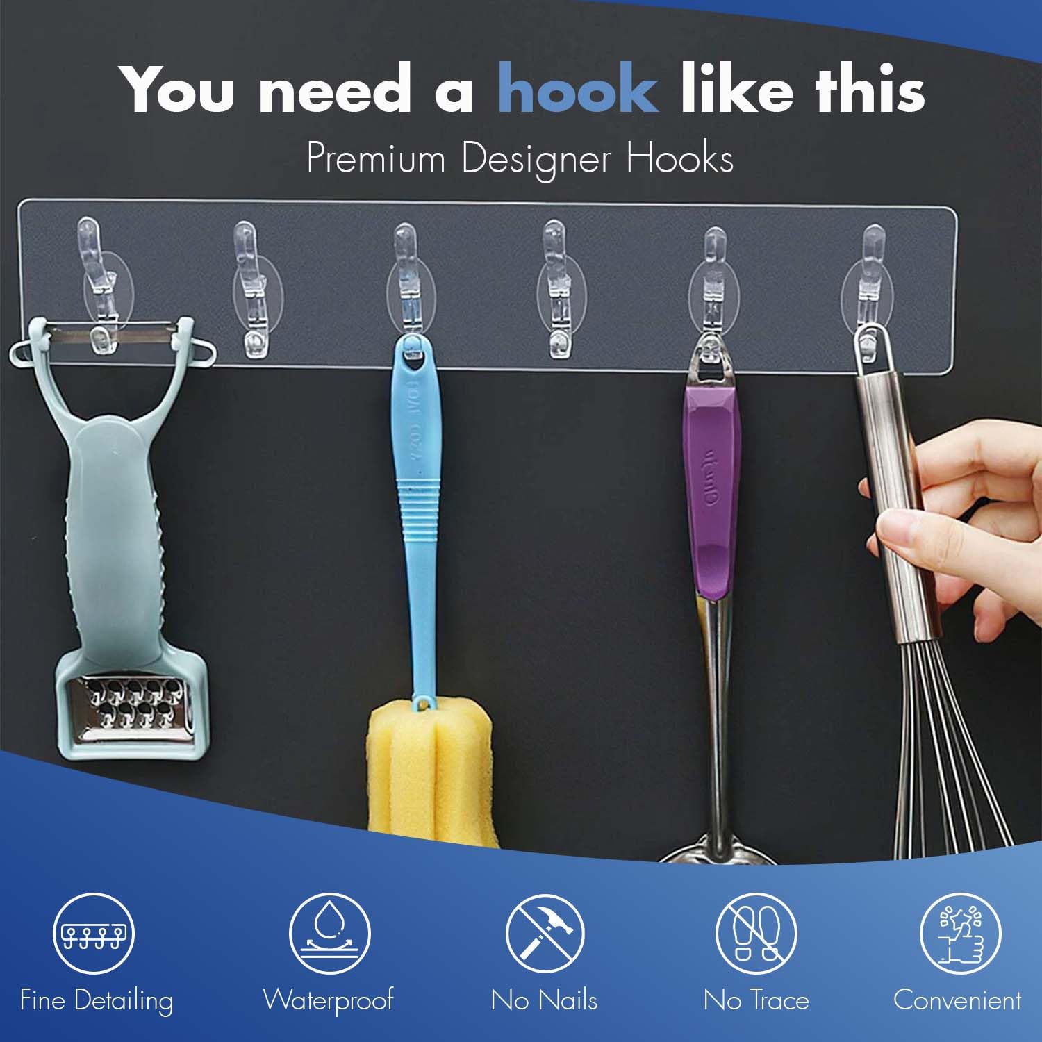 6 Row Multipurpose Adhesive Holder (Pack of 5)